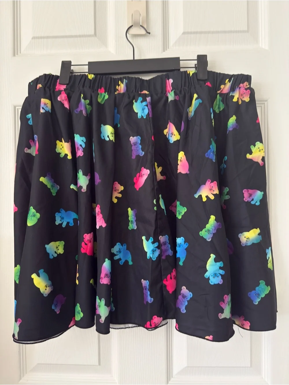 Black Circle Skirt with Multicolor Rainbow Gummy Bear Print